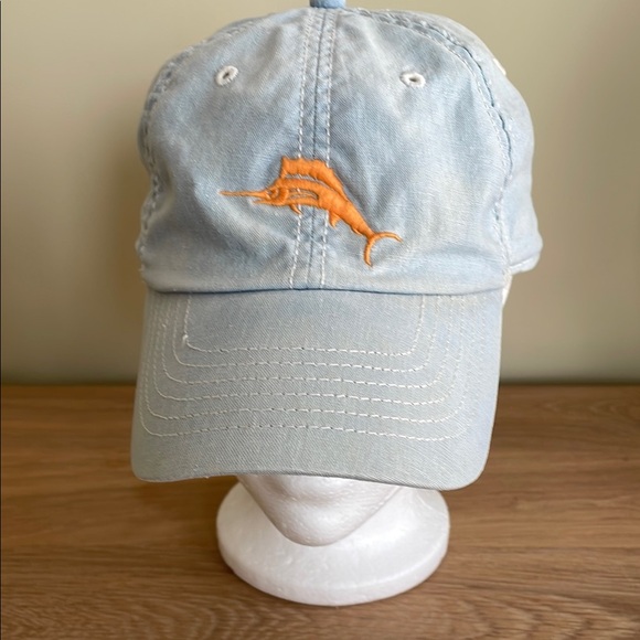 TOMMY BAHAMA BASEBALL CAP Washed-Out Blue Embroidered Orange Marlin Logo - Picture 3 of 12
